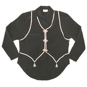 Vintage 80s Grigio Cheongsam Vest Top Shirt